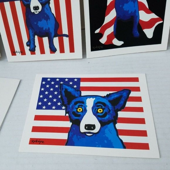 Folk Pop Dog Art American Patriotic George Rodrigue New Cards USA Red White Blue - Picture 11 of 14
